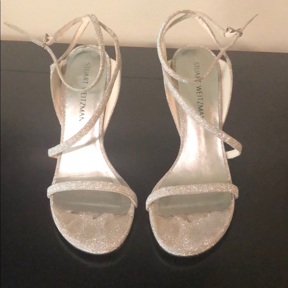 Stuart weitzman silver glitter stilettos.